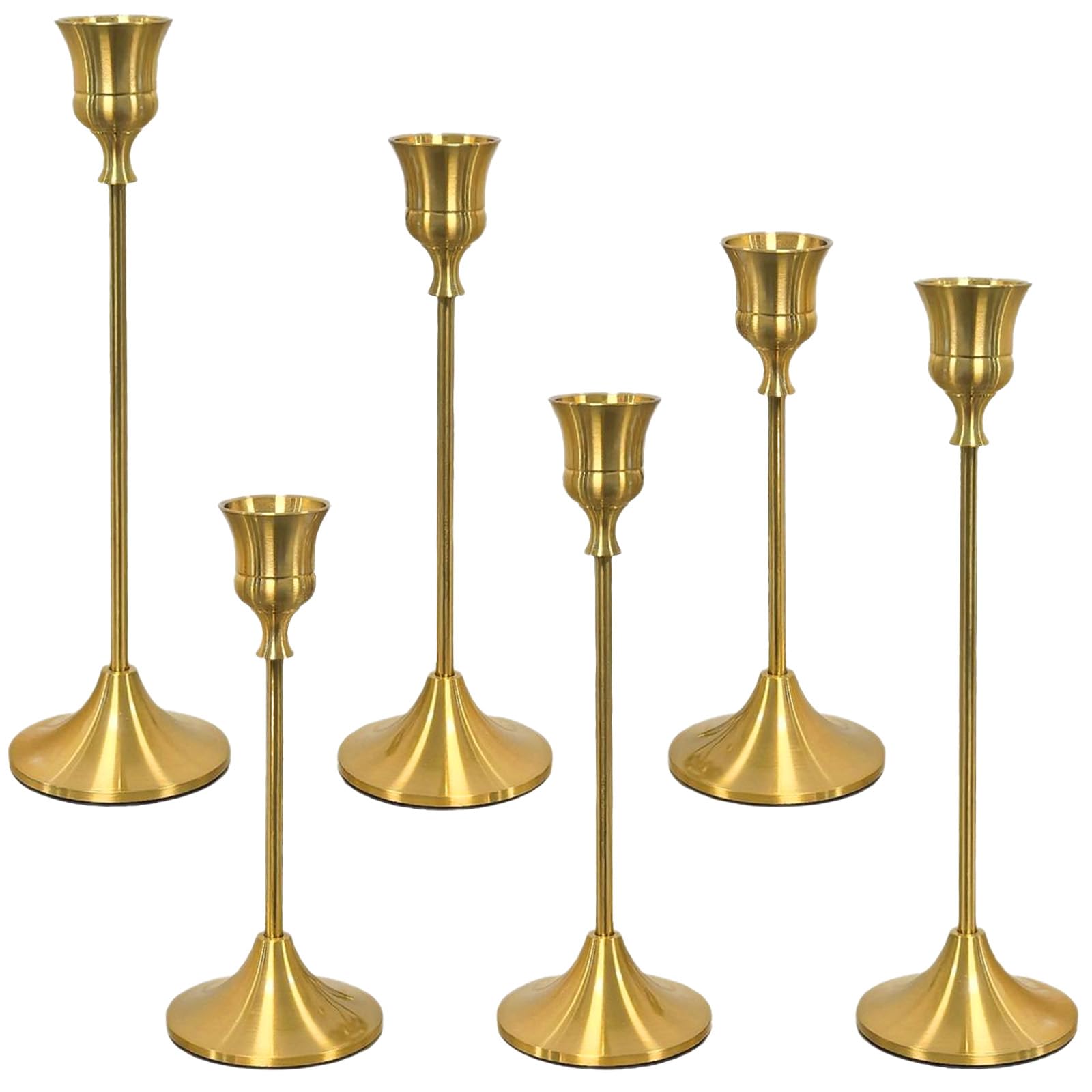 Qeiunuke Gold Vintage Taper Candle Holders, Set of 6, Suitable for Fireplace, Tabletop Decoration, Housewarming and Wedding Gifts