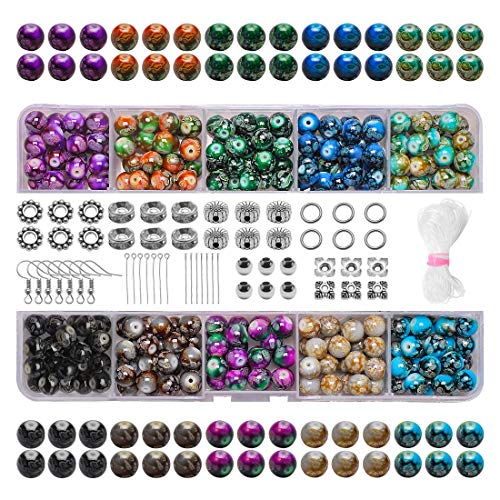DIY Jewelry Making Kit: 8MM Glass Beads for Bracelets, Jump Rings & Lobster Clasps