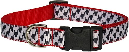 Collar de perro pequeño de pata de gallo negra/blanca: 5/8 pulgadas de ancho, se ajusta de 10 a 14 pulgadas, fabricado en Estados Unidos.