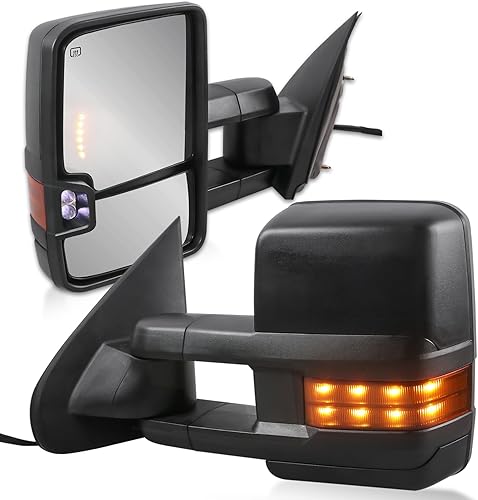 MOSTPLUS Espejos de remolque con calefacción eléctrica compatibles con Chevy Silverado GMC Serria 2014-2019 con luz de giro, lámpara de liquidación