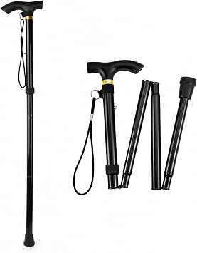 Plastific Walking Stick, Easy Adjustable Height Folding Extendable Walking Cane, Lightweight Flexible and Durable Walking Aid Mobility Aid Collapsible Walking Stick
