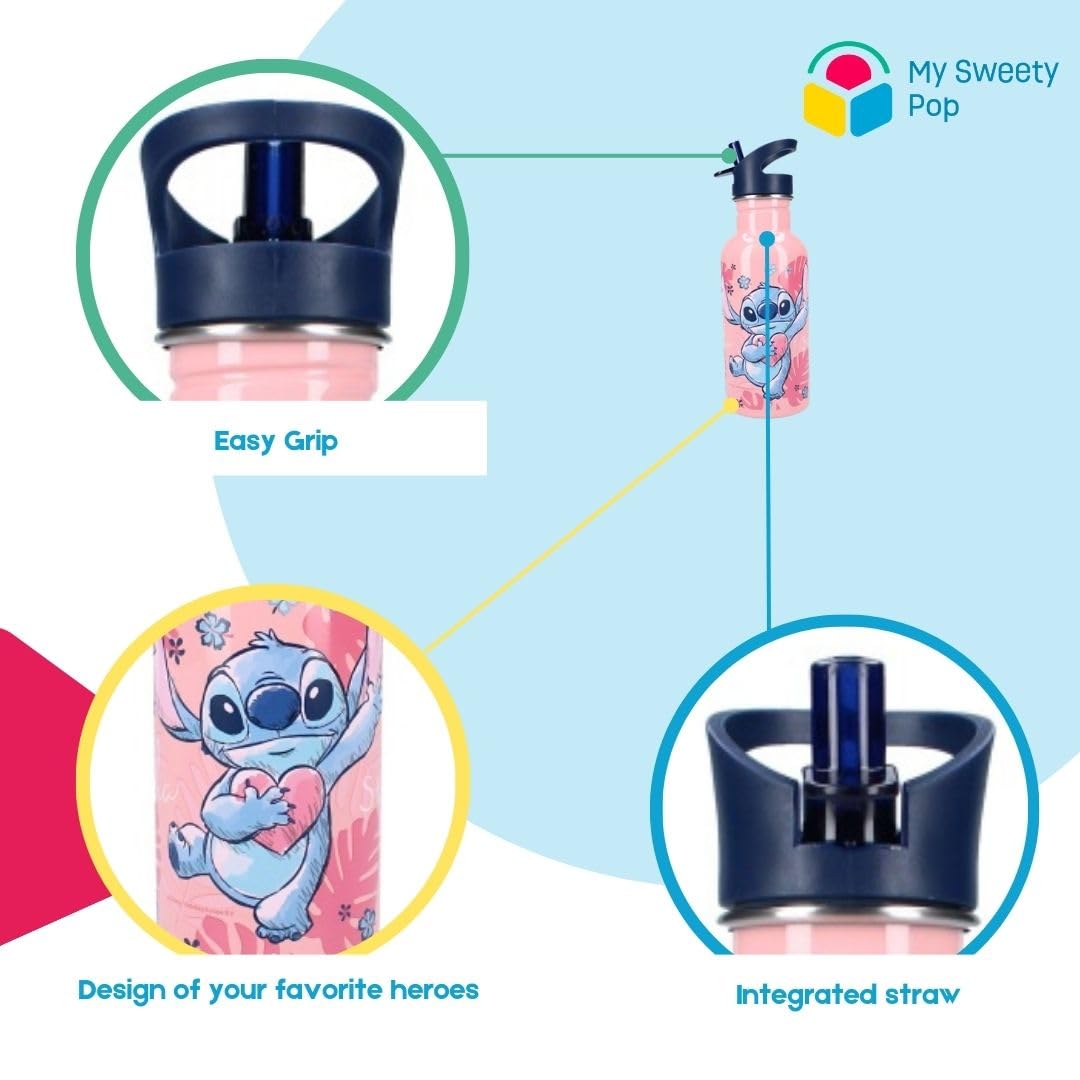 My sweety pop, Girl's Stitch Stainless Steel Water Bottle, For Children, Nursery, Kindergarten, School, Holiday, Meal, 22 cm - Image 3