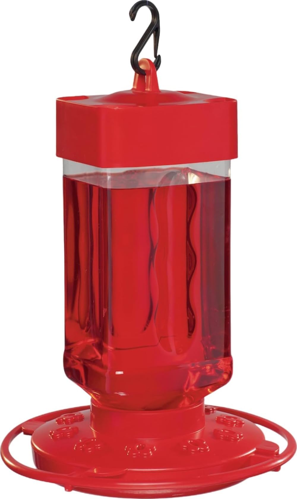 First Nature Hummingbird Feeder - 10 Feeding Ports - Red Base | Wide Mouth Prevents Messy Spills - Sealing Ring Prevents Bottom Leaks - Multi-Port Base Accommodates Flocks