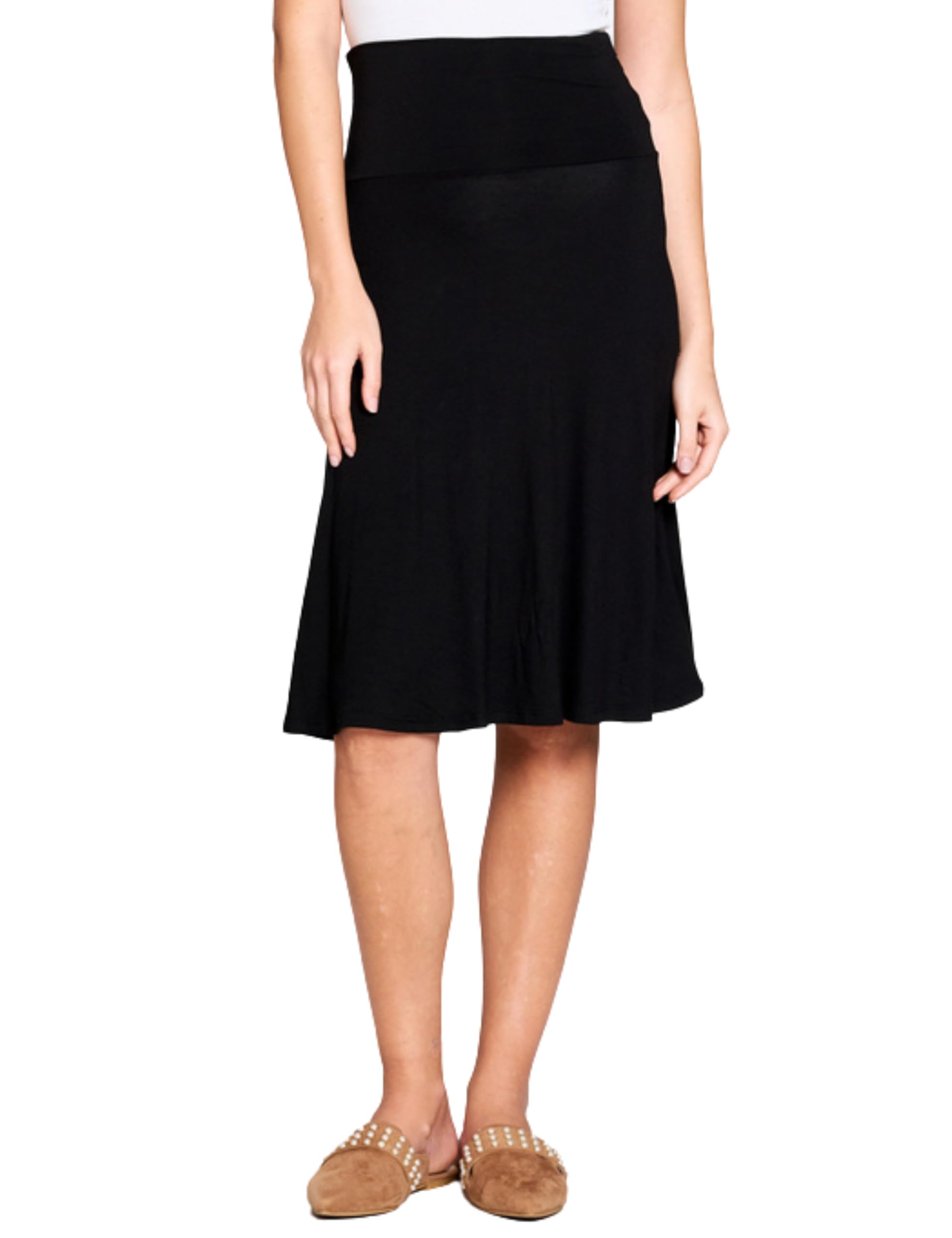 Popana Womens Knee Length A-Line Stretch Midi Skirt High Waisted Pull On Casual Flowy Skirt for Women Plus
