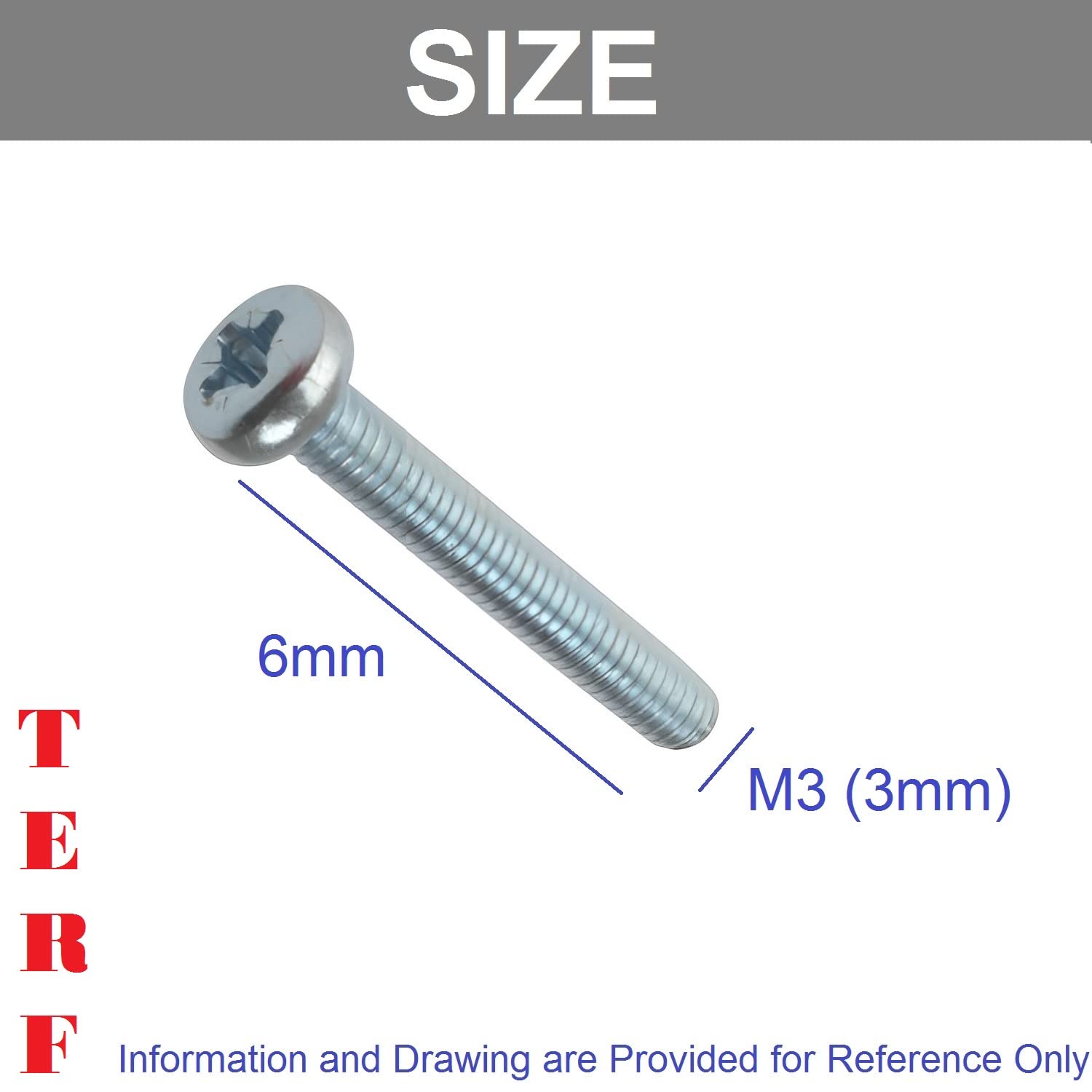 TERF® M3 X 6mm Pozi Pan Head Machine Screws Stainless Steel A2 (304) Machine Screw M3 (3mm) X 6mm Pozi Drive Pan Head Machine Screw Bolts - Image 3