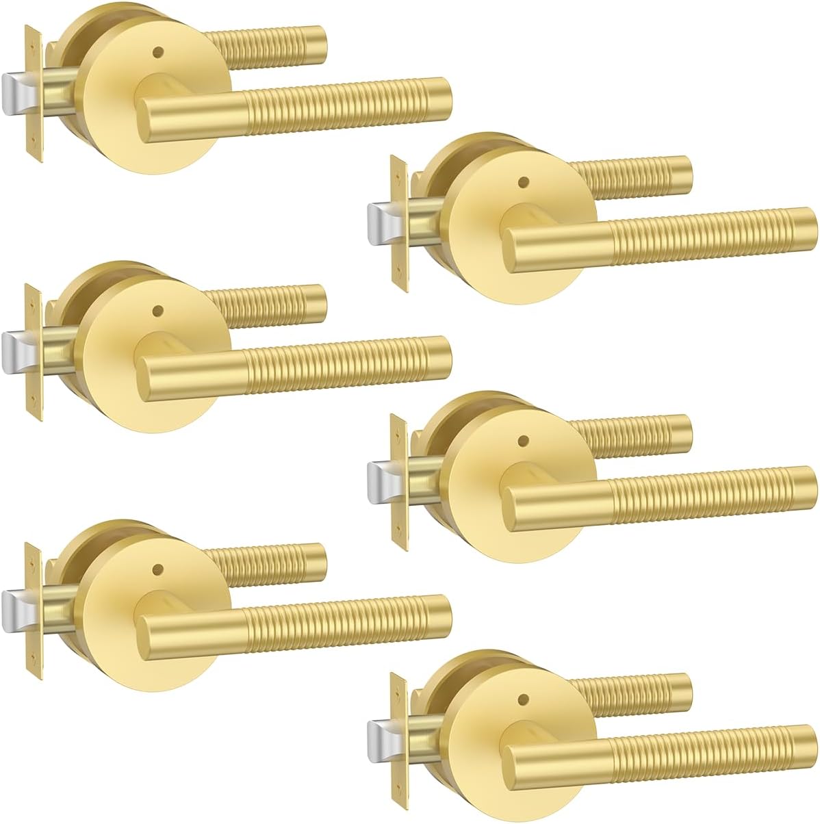 Asidrama 6 Pack Privacy Gold Door Handles, Door Lever with Door Knobs Indoor for Bedroom or Bathroom, Heavy Duty Brushed Gold Door Handles Interior with Locks for Left Right Sided Doors