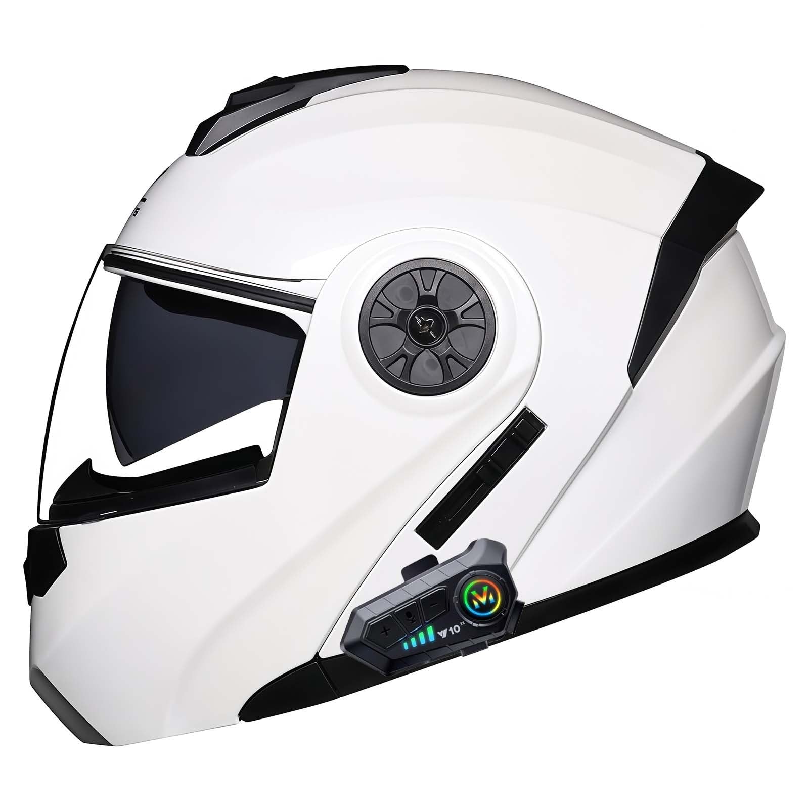 Casco de Motocicleta Modular con Bluetooth, abatible hacia Arriba, Casco Integral para Motocicleta con Visera antivaho Doble, Cascos integrales con luz aprobada por ECE
