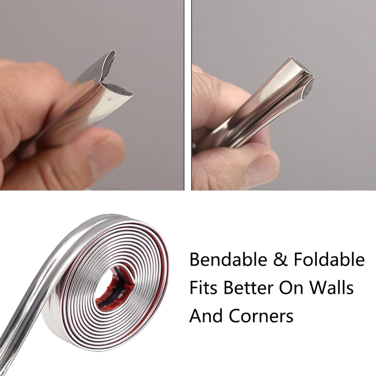 32.8 ft x 0.8 in Metallic Wall Decal Trim, Molding & Wall Trim Peel and Stick Design, Flexible Metalized Mirror-Like Finish for Wall Mirror Door Wardrobe Borders (Gold)