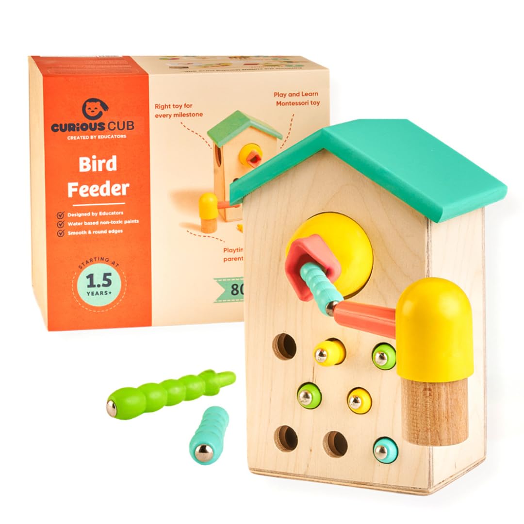 Curious Cub Magnetic Bird Feeder, Wooden House Shape STEM Learning Toy, Hand-Eye Coordination Game for Toddlers 1.5 Years+, Colorful Educational Activity Set-image-5