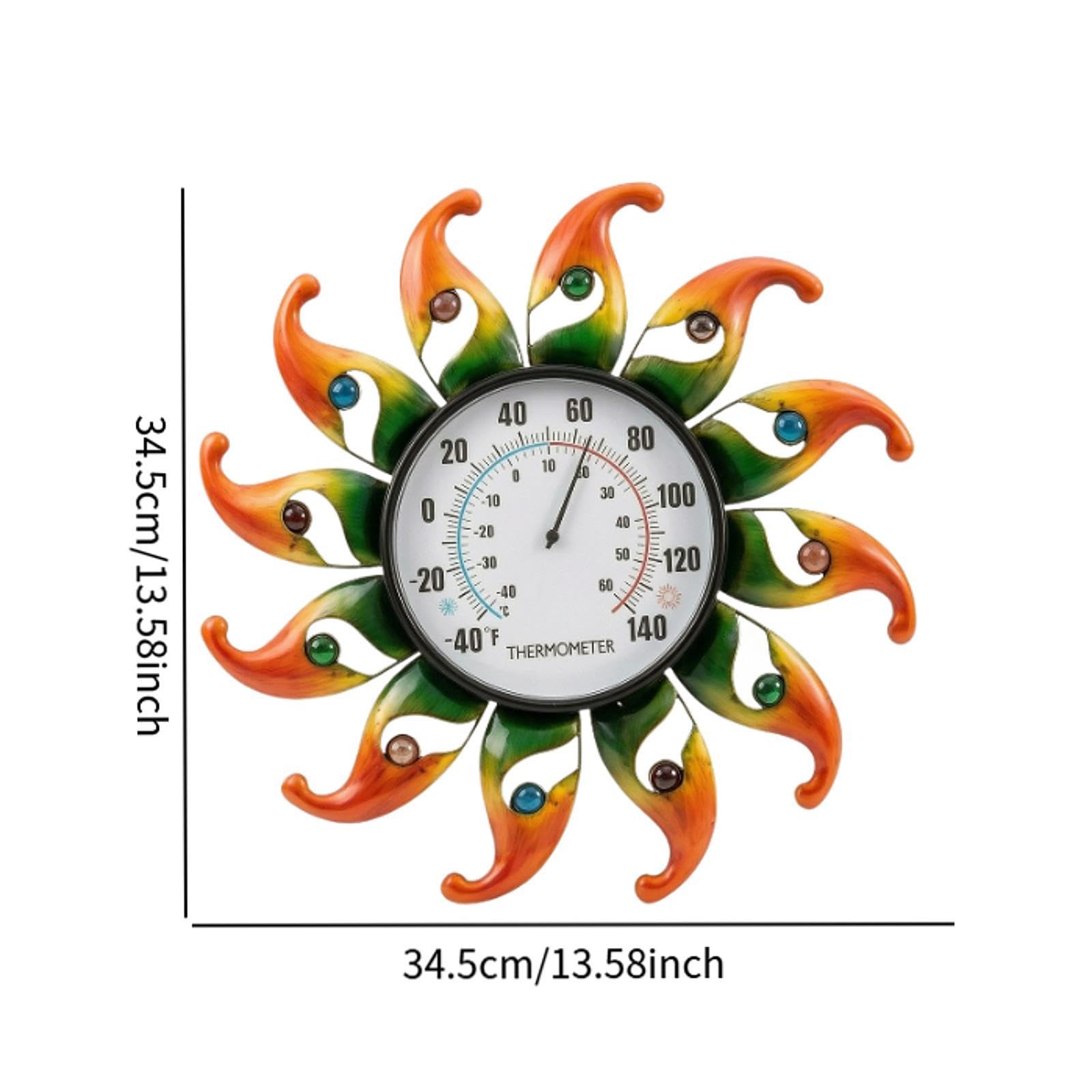 Sharplace Termometro da esterno Sun, decorativo per giardino, regalo di compleanno, termometro da parete in metallo a forma di girasole per cortile e giardino, Orangina