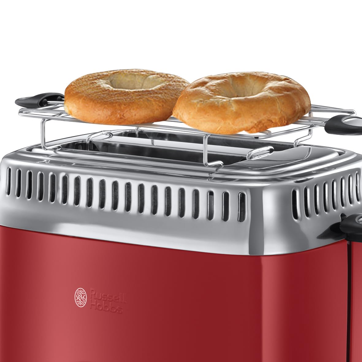 Russell Hobbs Grille Pain (Design Vintage Premium) Retro rouge (2 Tranches, 6 niveaux de brunnissage rapide, Fonction annulation, décongélation et réchauffage Viennoiserie, 1300W) Toaster 21680-56