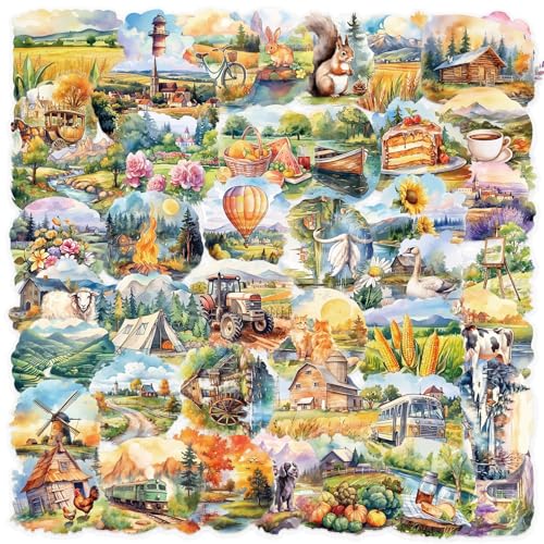 SVGDHZK - 50 adesivos de scrapbook pastoral do campo impermeável transparente PET vintage com nature