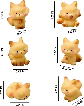 Mini Fox Figurine Cute Car Accessories Interior, 6 Pcs Foxs Statue for Dashboard Decorations, Rearview Mirror Ornaments Funny Gifts for Women