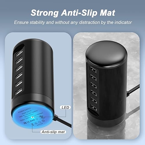 Miniatura 3 de Estación de carga USB de escritorio, cargador USB universal de 6 puertos con tecnología de identificación inteligente para iPhone, iPad, Android y