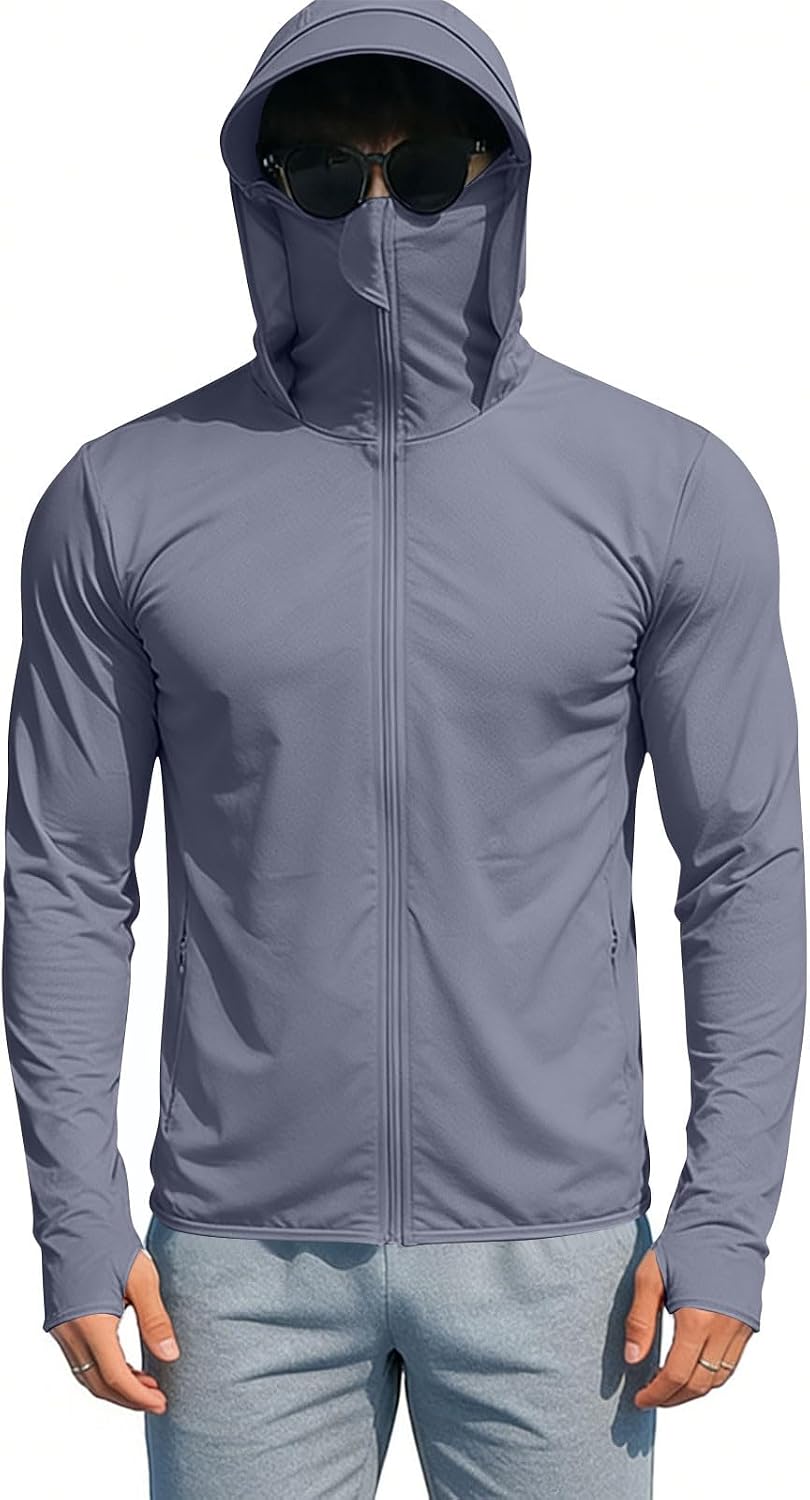 Men's Full Zip Sun Protection Hoodie with Face Mask UPF 50+ Lightweight Quick Dry UV Jacket for Fishing Hiking Running