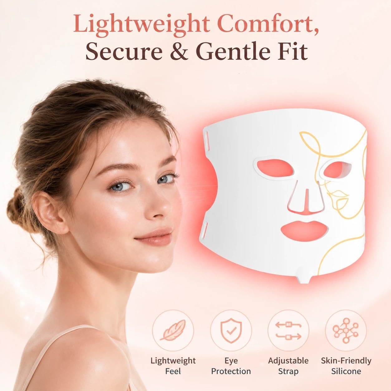 Red Light Therapy Mask for Face, Soft Silicone LED Face Mask with 4 Modes, 850nm Near Infrared and Red/Blue Light Therapy, 5000mAh Rechargeable, Adjustable Brightness & Timer for Radiant Home Skincare image 5