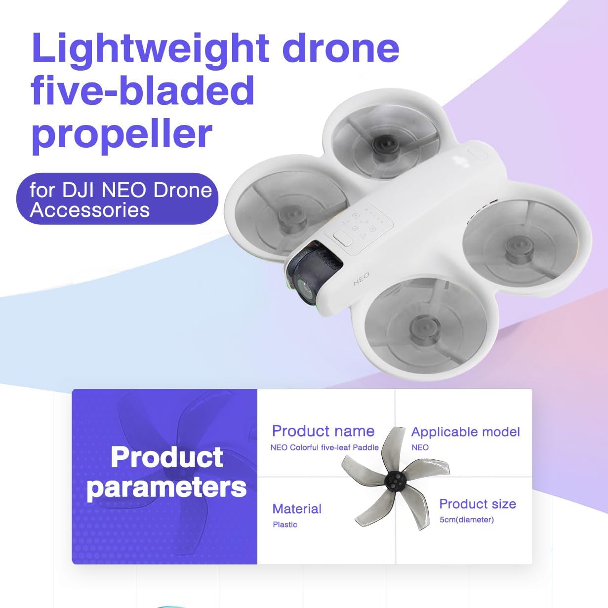 4pcs Propellers for NEO New Durable Vibrant Color Drone Paddle for DJI NEO Lightweight Five-Blade Propellers for DJI NEO Drone Accessories (Gray)