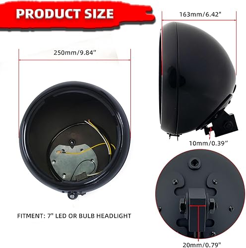 Miniatura 51 de FATECIM Carcasa redonda de 7 pulgadas para faros delanteros con visera de 7 pulgadas, cubierta protectora universal resistente para Harley Kawasaki