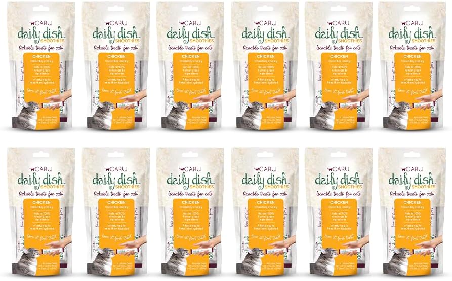 Caru - Daily Dish Smoothies - Lickable Chicken Cat Treat or Pet Food Topper - .5oz Tubes - 4 Tubes per Pack - 12 Pack