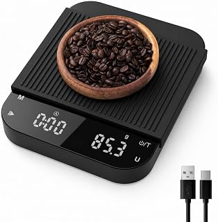 Diyife Kaffeewaage mit Timer, 3kg/0,1g Wiederaufladbare Espresso Waage | mit HD LCD Display, Tara Funktion, Automatischer, Tragbare Präzise Kaffee Waage für Espresso, Pour-Over