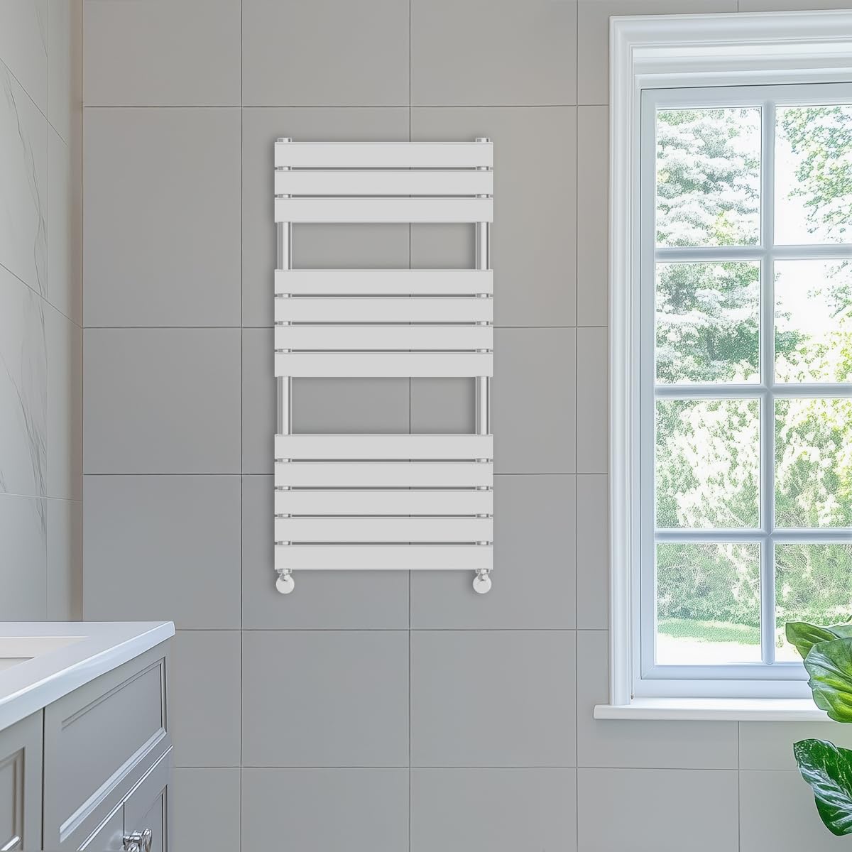 NRG 1200 x 600 mm Designer Flat Panel Heated Towel Rail Radiators Chrome Bathroom Radiator