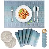 tischwäsche sets platzdecken ❧【Rutschfest】Das Tischset besteht aus rutschfestem Material, sodass Teller, Löffel oder anderes Besteck nicht leicht von der Matte fallen können. Außerdem können sie schnell und schonend mit kaltem Wasser von Hand gewaschen und nach dem Trocknen wiederhergestellt werden.