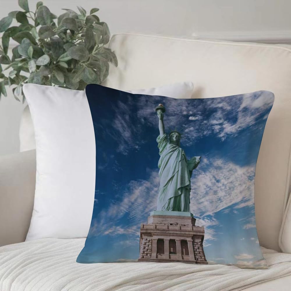 Soft Decorative Square Throw Pillow Case Cushion Covers,Statue of Liberty America The US New York Landmark Scenery Landscape Prin,Pillowcases for Livingroom Sofa Bedroom with Invisible Zipper 50x50 cm