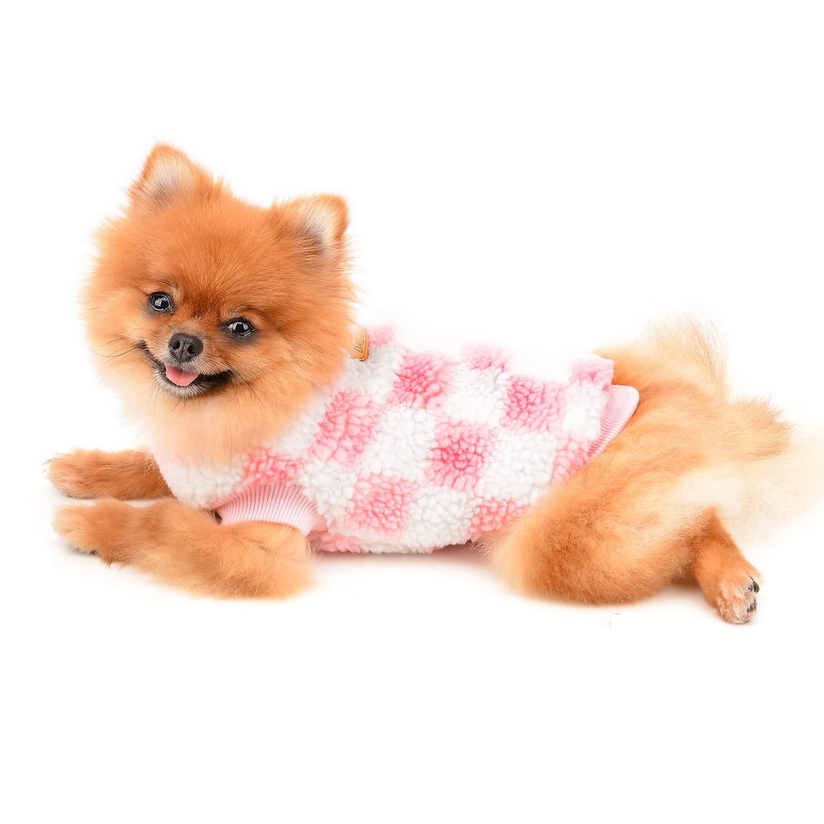 SMALLLEE_LUCKY_STORE Pet Fleece Checked Jumper Vest Turtleneck Pullover Sweaters Soft Sweatshirt for Small Dogs Cat Puppy Yorkie Chihuahua Warm Autumn Winter Clothes,Pink,M - Image 2