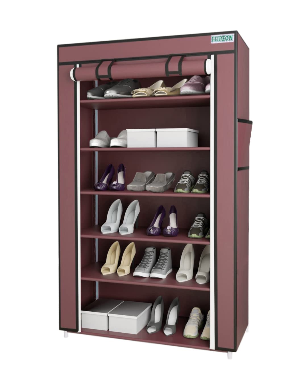 FLIPZON Premium 6-Tiers Shoe Rack/Multipurpose Storage Rack with Dustproof Cover (Iron Pipes, Non Woven Fabric, Plastic Connector) (Brown) (B0BRXQ53G4) Amazon Price History, Amazon Price Tracker