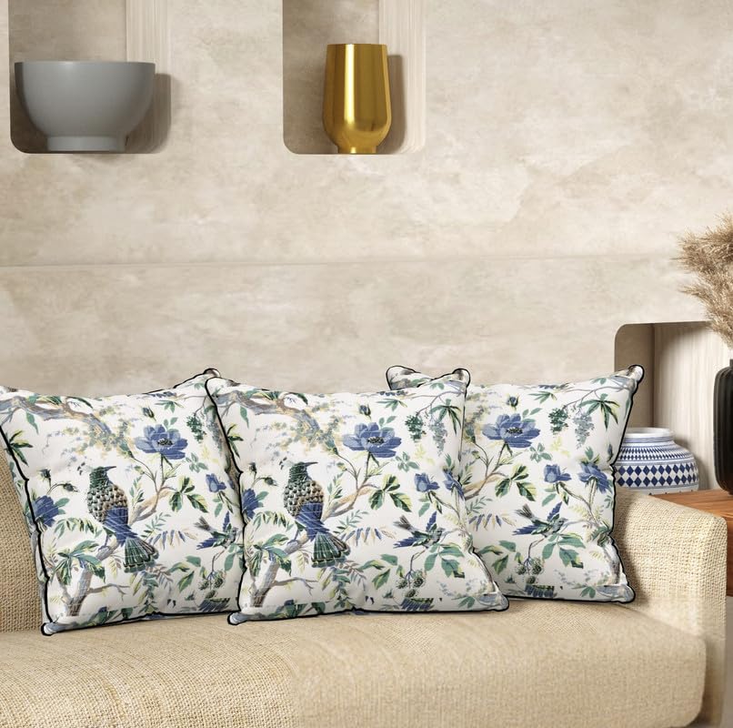 Image of Pure Cotton Quilted Cushion Cover 16x16 Inch | Anokhi Print Decorative Throw Pillow Cover | Soft Cotton Sofa Cushion Cover with Hidden Zipper | Living Room Bedroom Home Decor