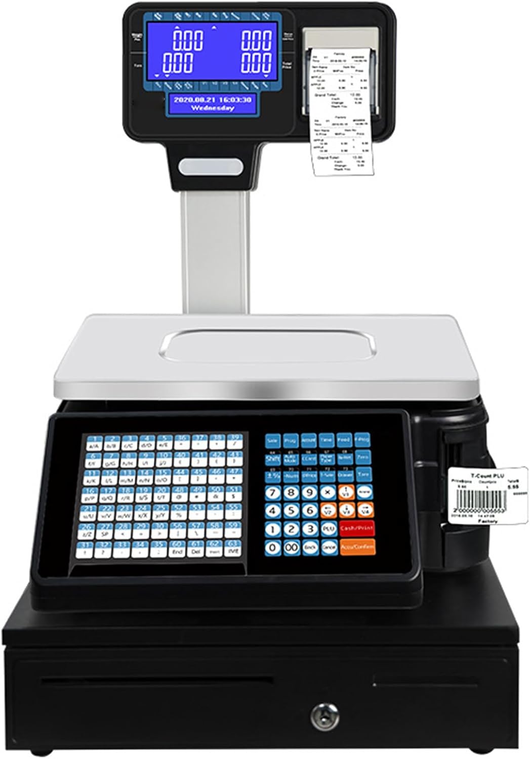 Digital Weighing Scale with Label Printer for Supermarket and Deli, Price Computing and Counting Up to 66 Lb,Machine-Cashbox