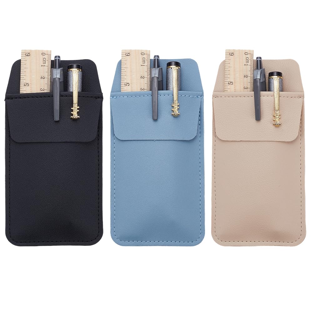 Étui à stylos en similicuir GORGECRAFT 3 pièces noir beige bleu pour poche de chemise