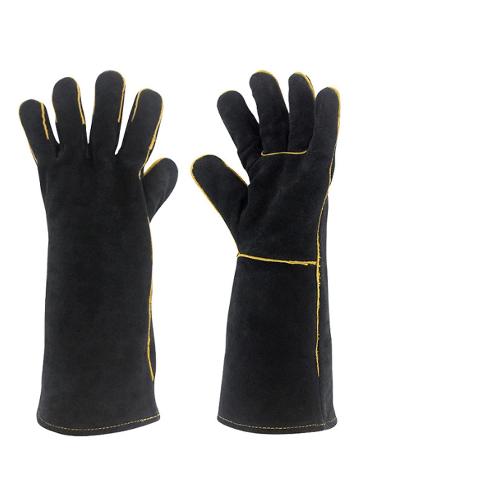 ANBOO Heat Resistant Welding Gloves, Fireproof Leather Gauntlets for BBQ, Grill, Fireplace, Wood Stove, Oven, Mig/Tig Welding – Heavy Duty Safety Mitts, 500°C Extreme Heat Protection