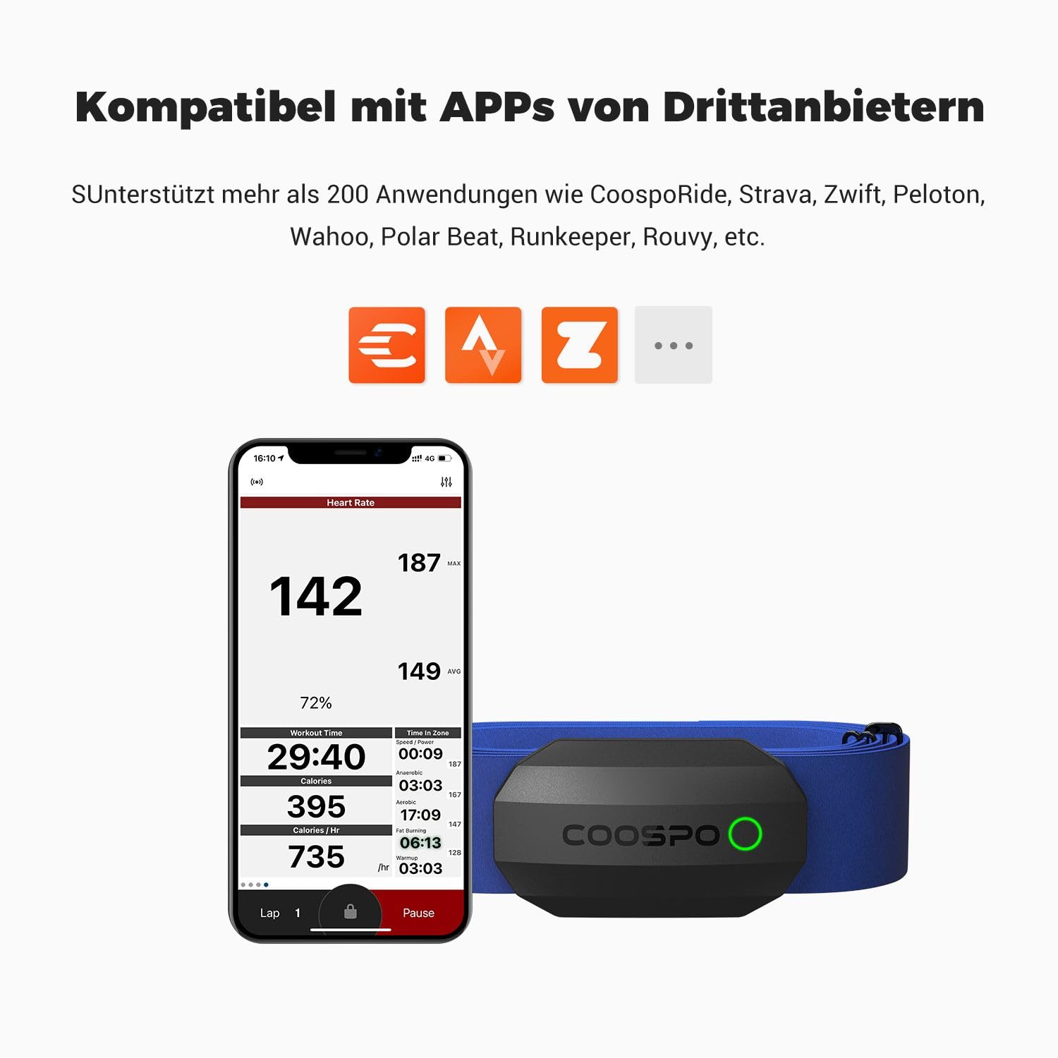 COOSPO H808S Brustgurt Pulsmesser ANT+/Bluetooth, Premium Herzfrequenzmesser Pulsgurt Sensor HRM-Messung Pulsgurt IP67 Wasserdichter, Kompatibel mit Polar, Elite HRV, Wahoo, Garmin, Zwift, Strava