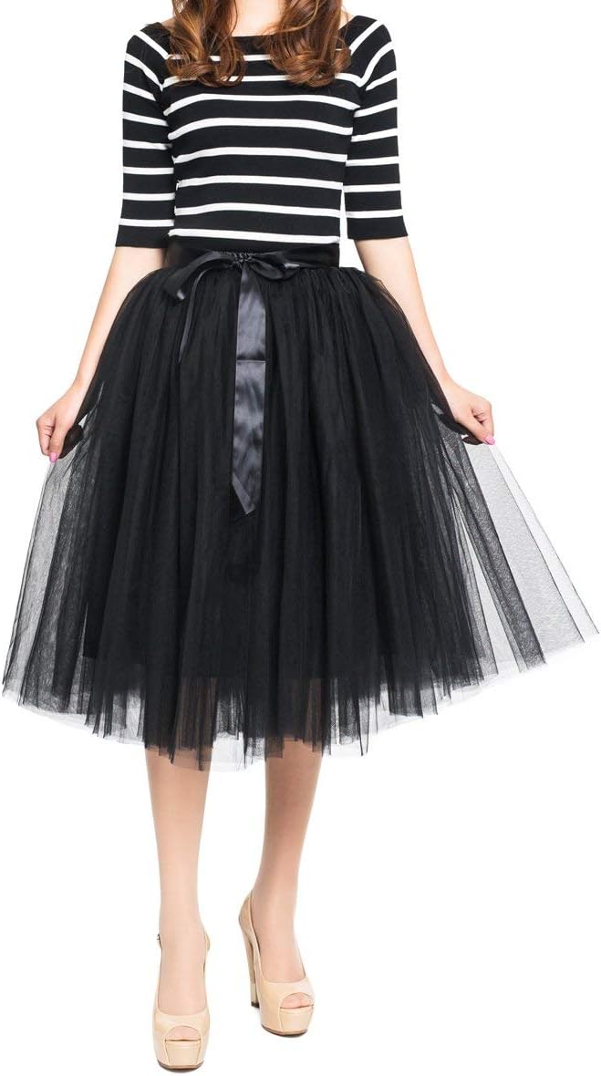 Women's Summer Fairy Knee Length Tulle Skirt Pleated Wedding Bridesmaid Sister Tutu Costume
