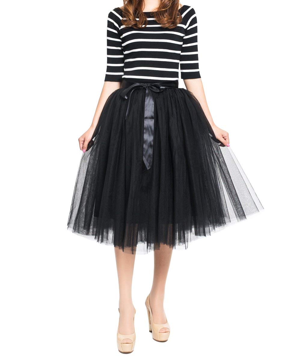 Women's Summer Fairy Knee Length Tulle Skirt Pleated Wedding Bridesmaid Sister Tutu Costume