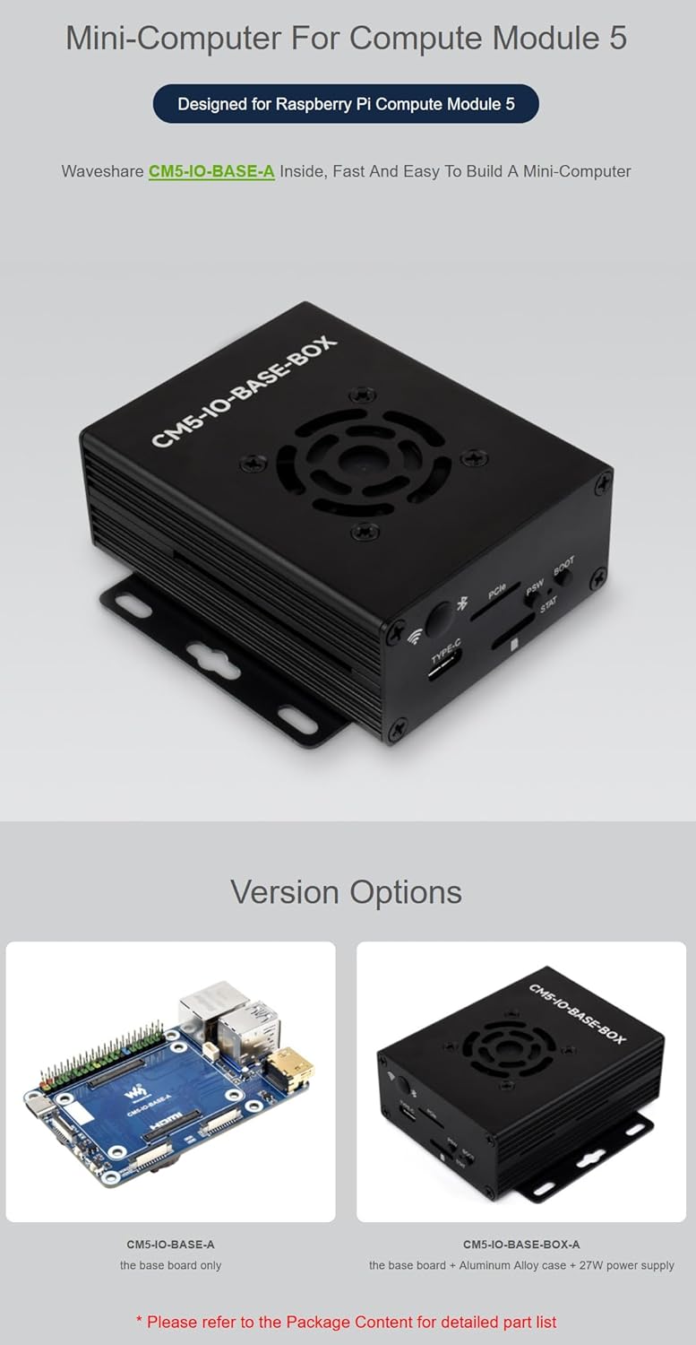Mini Base Board (A) / Mini-Computer Designed for Raspberry Pi Compute Module 5 (NOT Included), with Cooling Fan @XYGStudy (CM5-IO-BASE-BOX-A)