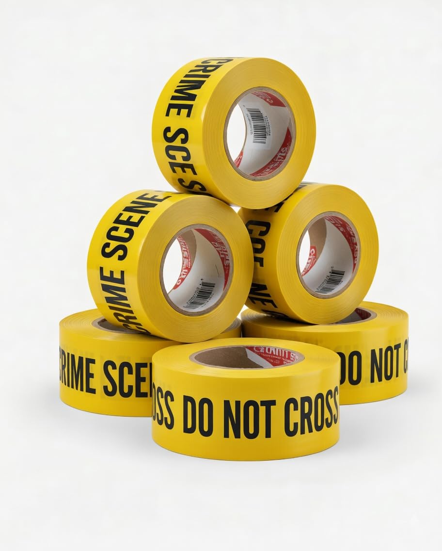 6 Packs - 3 inch x 1000 feet Yellow Barricade Tape - Crime Scene Do Not Cross - 2MIL durable material , High Visibility, Weather Proof, Tear Resistant - Perfect for Safety and Halloween Decorations