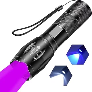 Linterna Portátil UV y LED con Luz Blanca y Negra, Detector de Orina de Mascotas para Perro/Gato, Buscador de Manchas Secas
