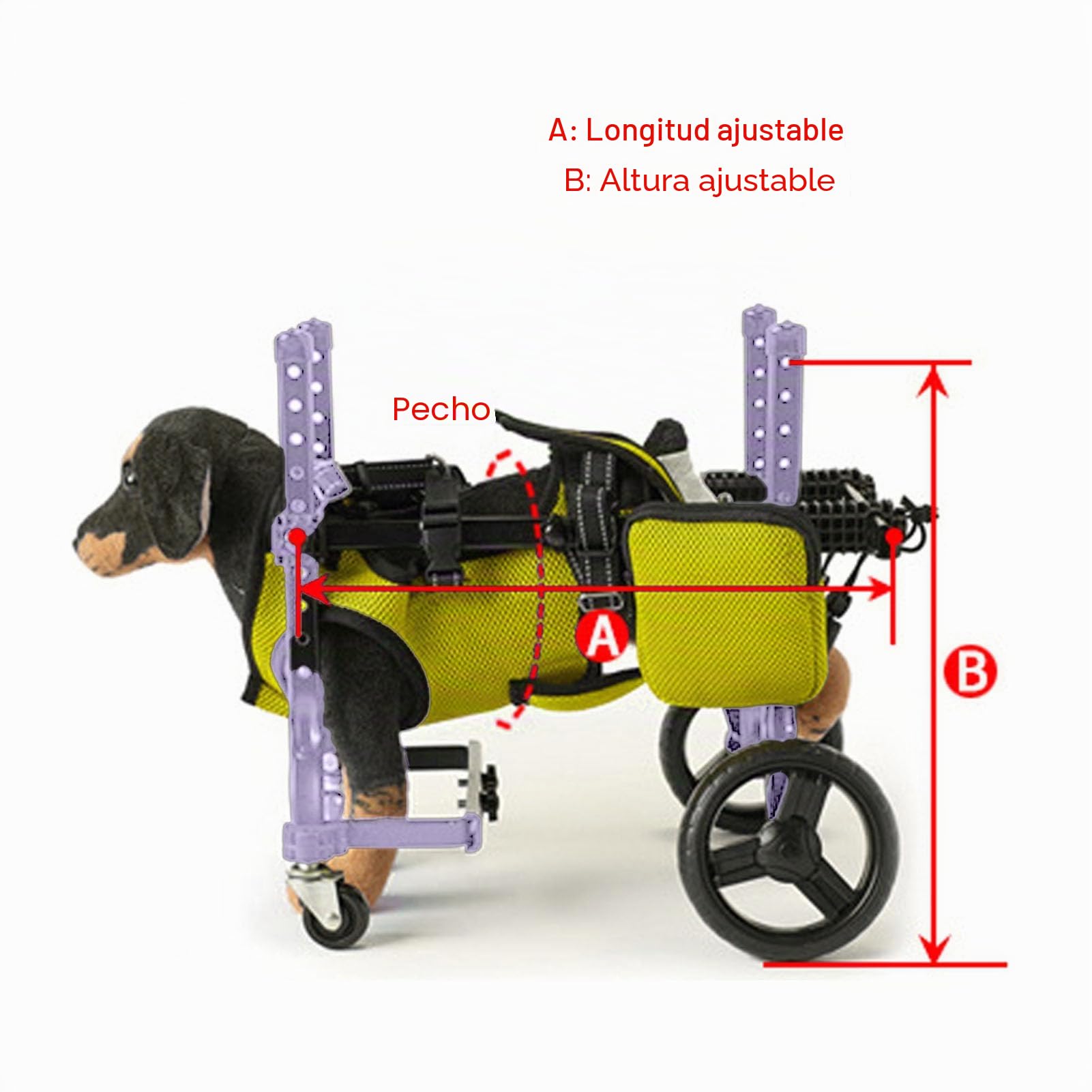 Carrito de Patas Traseras Para Perros de 4 Ruedas Extensible Para Mascotas Con Problemas Movilidad,Se Adapta Varias Razas Y Tamaños,Construcción Aleación Aluminio Y Tela
