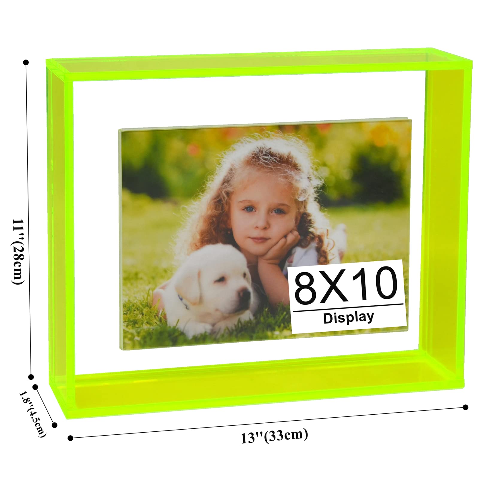 20,3 x 25,4 cm großer Acryl-Bilderrahmen mit Magnet, bunt, dekorativ, Wandhalterung, Tisch-Bilderrahmen für Galerie, Büro, Wohnzimmer, Neongrün