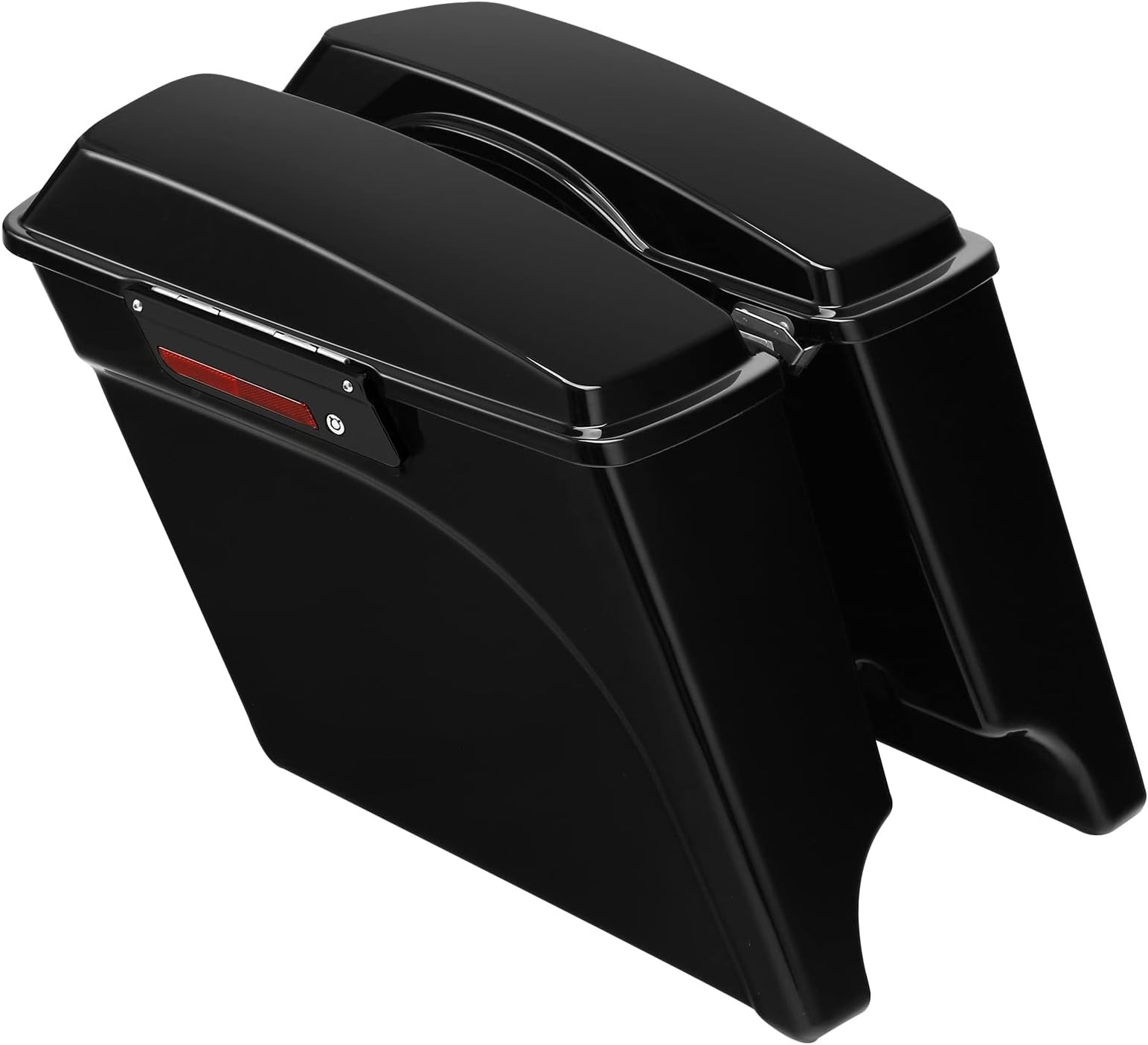 XFMT 5" Extended Stretched Hard Saddlebags For Harley Touring (2014-2023) - Vivid Black, ABS Plastic, Chrome Latches
