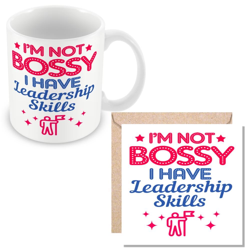 MUGGZ Gift Mug & Card for Boss/Manager - I'm Not Bossy I Have Leadership Skills - Giftset - Made in The UK