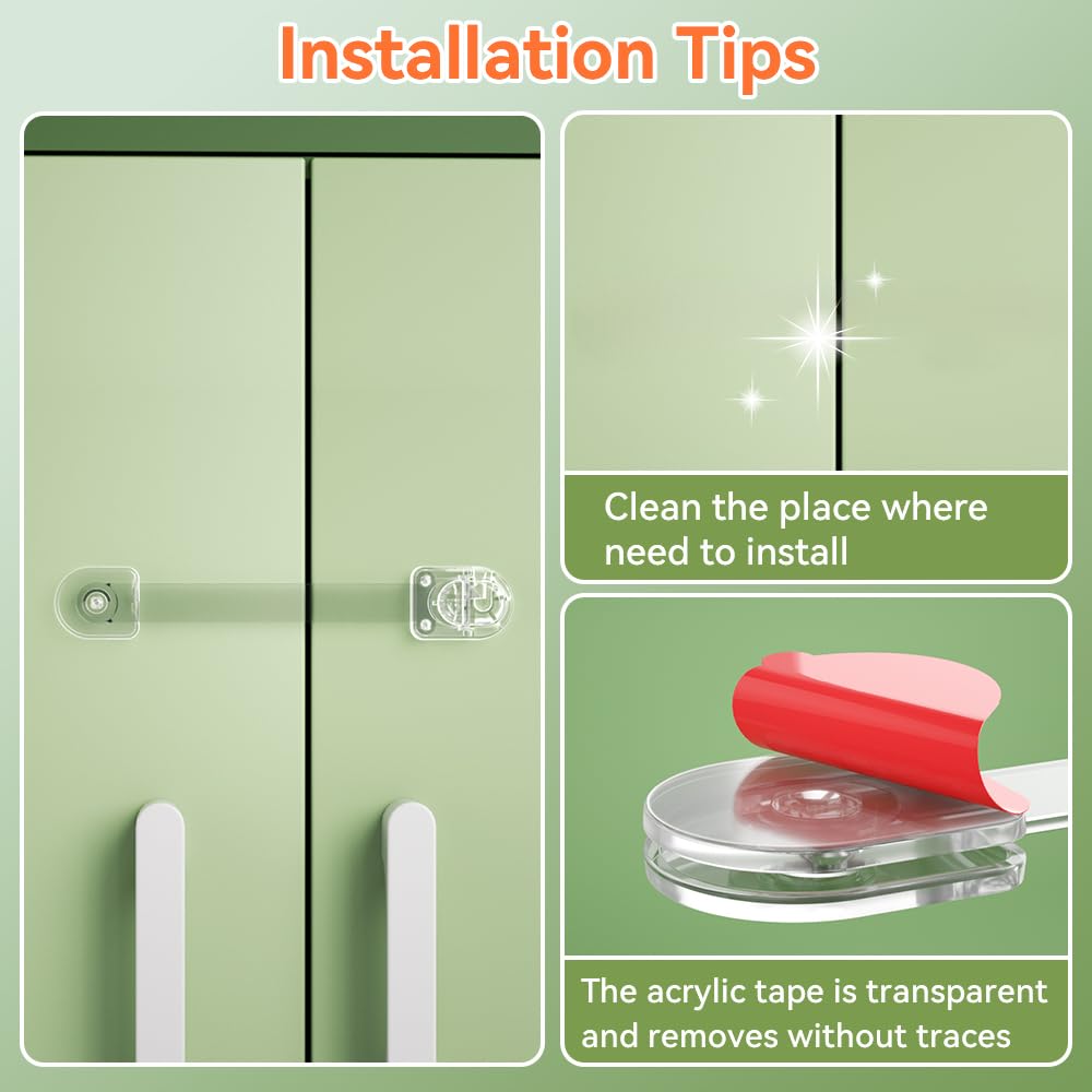 SAFELON 2 Pcs Transparent Child Proof Cabinet Locks Baby Safety Drawer Strap Locks, Baby Security Multi-Function Lock for Drawers, Fridges, Toilets, Cupboards, Cabinets (Clear)