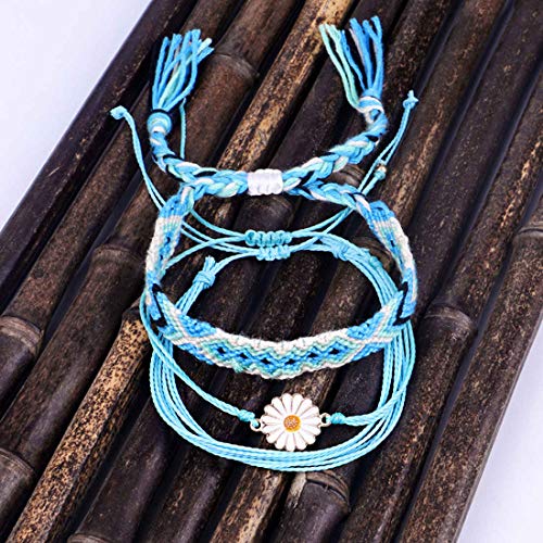 Braided Rope Bracelet Waterproof String Summer Ocean Surfer Bracelet Beaded Boho Bohemia Turquoise Sunflower Daisy Shell Wave Charm2