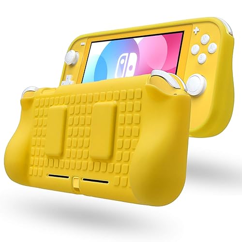 HEATFUN Switch Lite - Funda con agarre, funda ergonómica para Switch Lite con almacenamiento de juegos y protector de pantalla de vidrio templado,