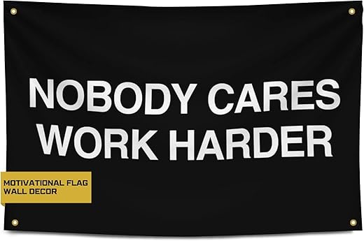 Gold Trident Flags Nobody Cares Work Harder Motivational Gym Banner – Discipline Poster for Gym, Dorm, Home Workout Space – Cool Fitness Wall Decor – Durable Polyester, Double Stitched Flag – 3x5 Feet