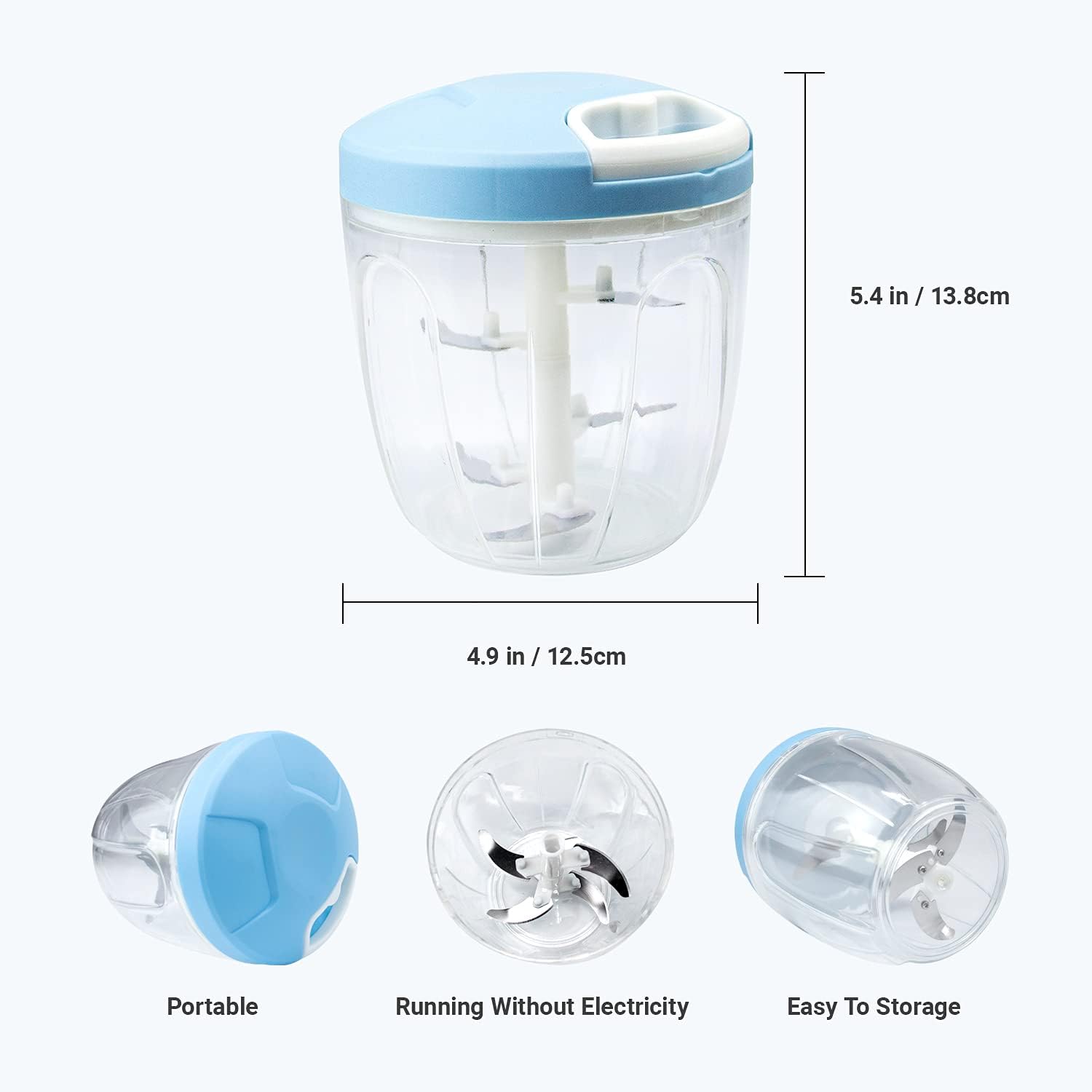 Manual Food Chopper Hand Pull Chopper Veggies Processor for Onions, Peppers, Carrots, Nuts, Kitchen Gadget by KAUKKO (500ml/2 Cup) (Blue-L)