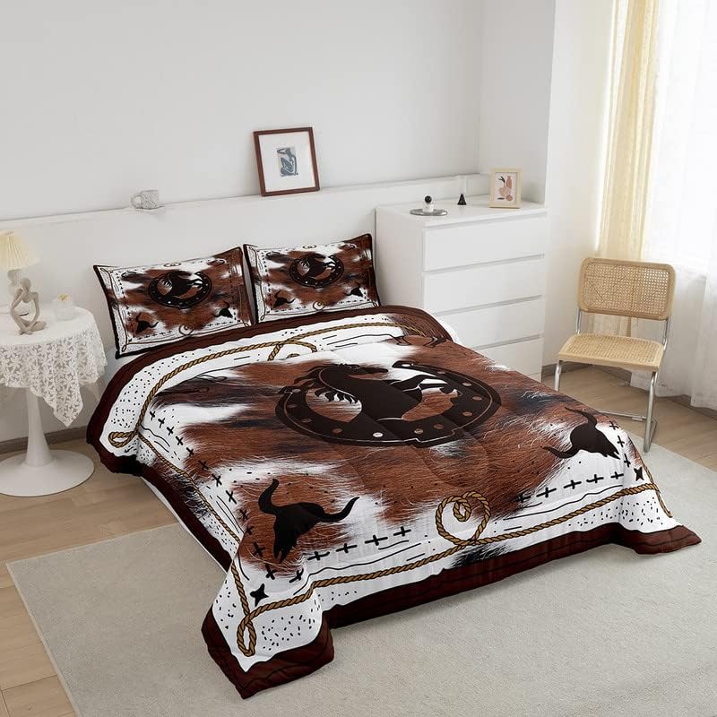 Miniatura 2 de Feelyou Juego de edredón de piel de vaca para niños, juego de ropa de cama con patrón de caballo para niños, adolescentes, decoración de dormitorio,