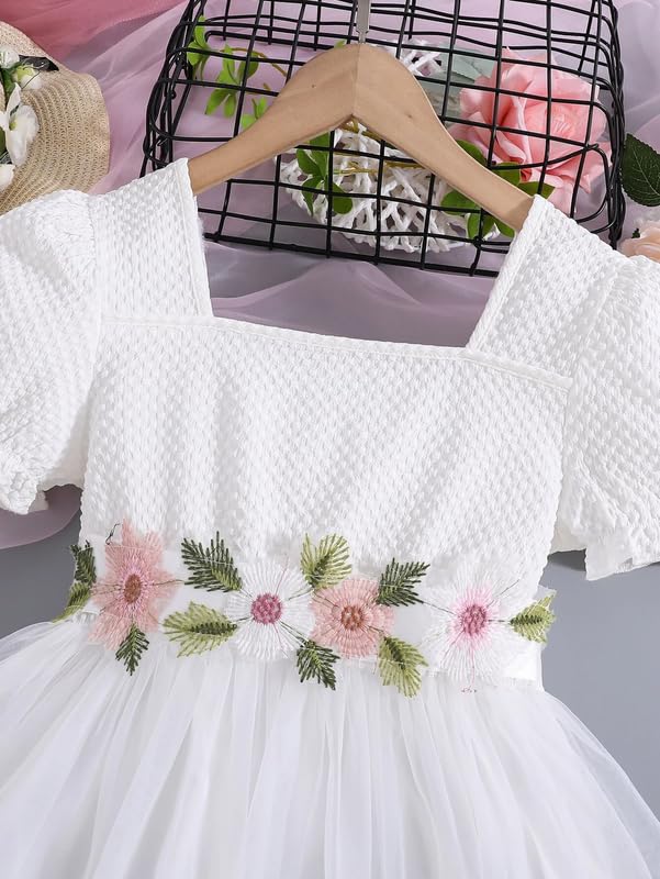 Image of Niren Enterprise Floral Embroidery Work Belt Short Sleeve Square Neck Boxer and net Flared Baby Girl Frock, Pack of 1